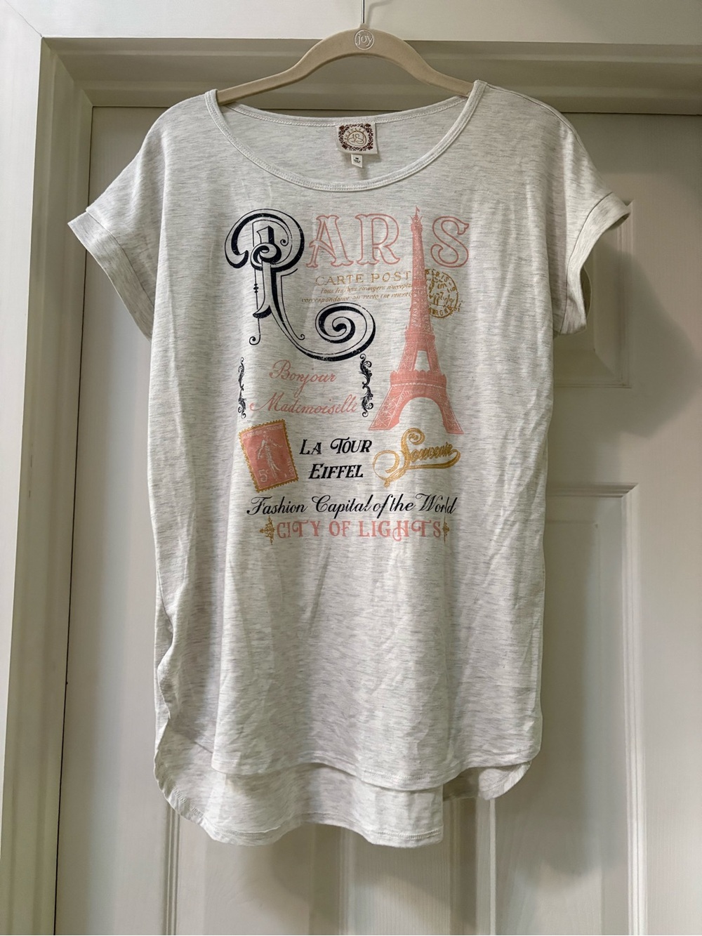 Paris Graphic Short Sleeve Tee - Light Gray with Pink & Gold Accents